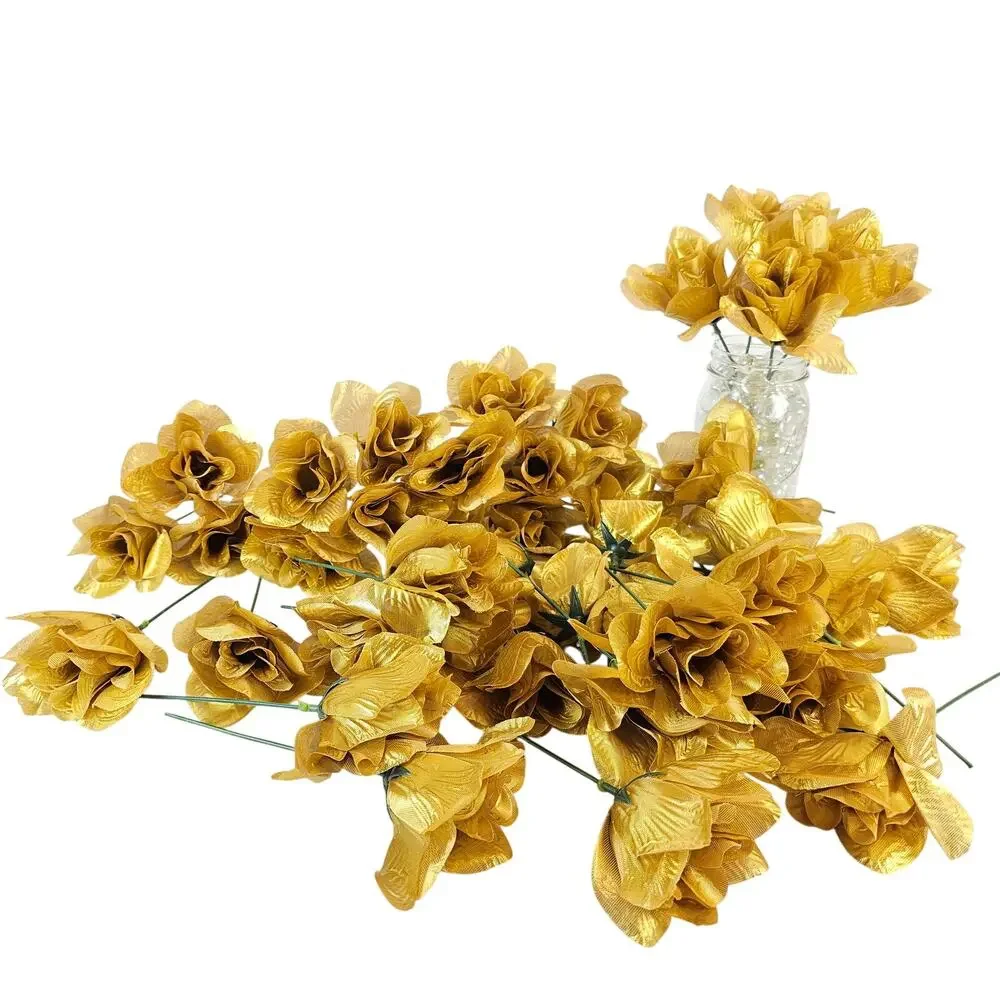 Gold Metallic Silk Roses 3